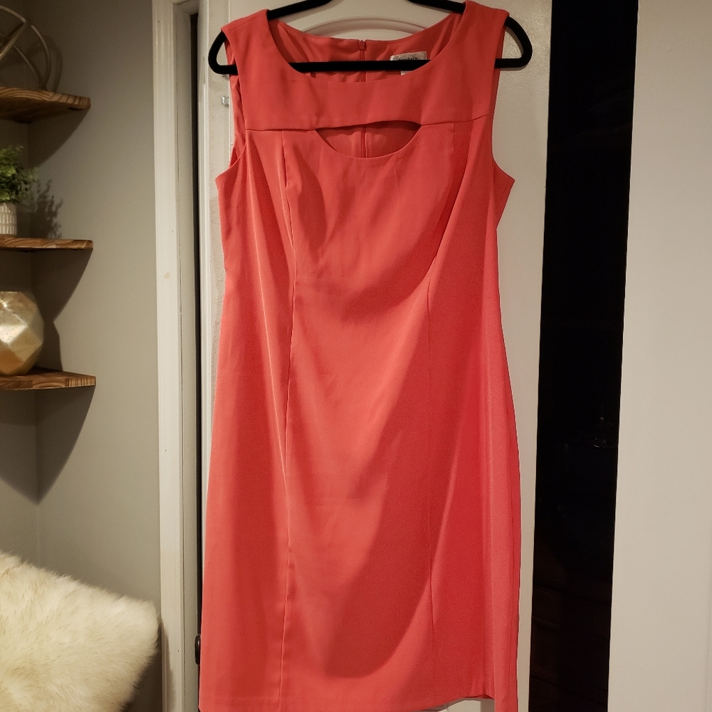 Cute coral neck/chest cutout dress
